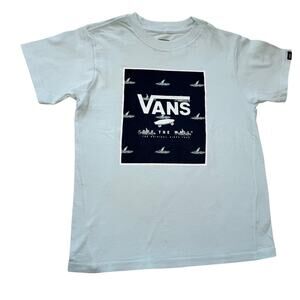 Van’s Boys Print Tee Shirt Graphics Shark Glow Blue Size 6 Large